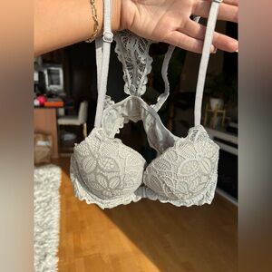 Light Grey shiny Lace Front-Closure Racerback Bra - 32A -Pink Victoria’s Secret